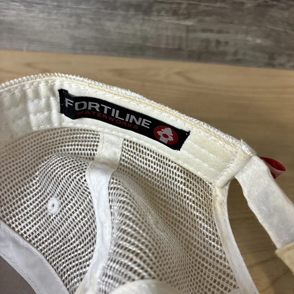 Fortiline Waterworks Hat Cap Strap Back Tan White Mesh Trucker Patch Mens Logo